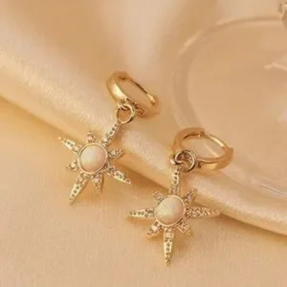 Gold Opal Starburst Hoop Earrings